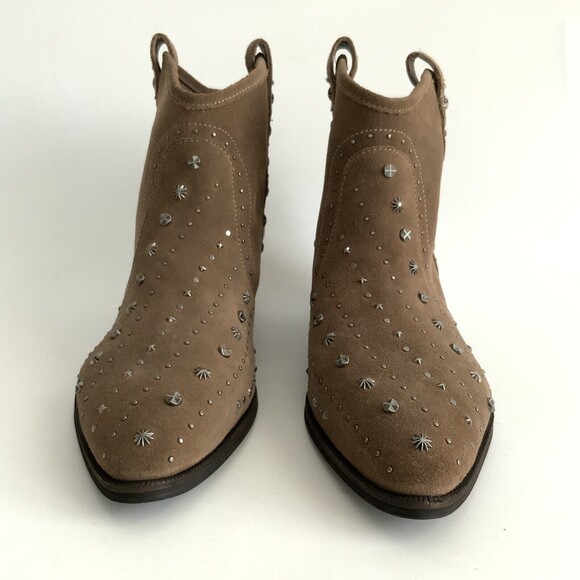 New Sam Edelman Suede Brian Studded Western Bootie Point-toe Taupe 8 - Picture 5 of 11